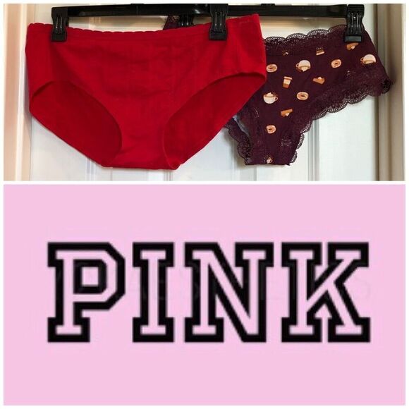 PINK Victoria’s Secret NWT -L Sz XL 2-Pack Panties-Lace Trim Cheekster & Hipster - Picture 1 of 15